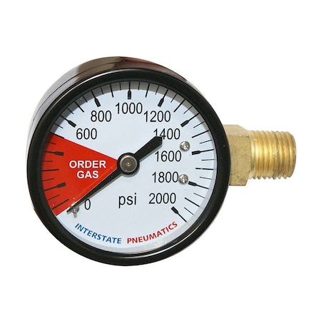 Interstate Pneumatics Co2 Pressure Gauge 2000 PSI 2 Inch Diameter 1/4 Inch NPT (Right Side Mount) G2042-2000C